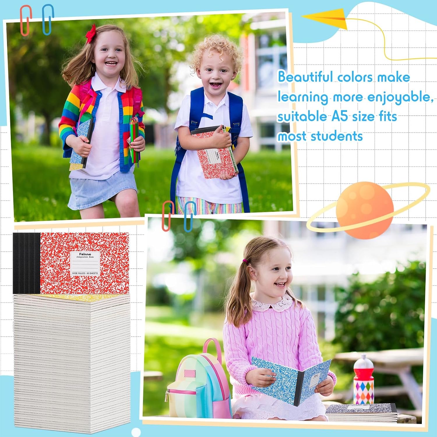 20 Pieces Composition Notebooks 80 Pages Half Size Wide Ruled 4-7/8 x 7-1/2" Composition Books 11/32" Spacing
