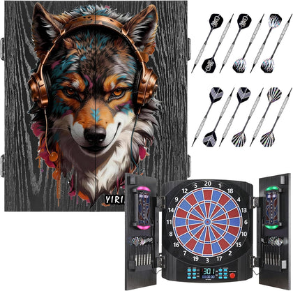 Electronic Dart Board, Electric Dartboard with Patterned Door | [12 Soft Tip Darts] Individual Light Color for Each