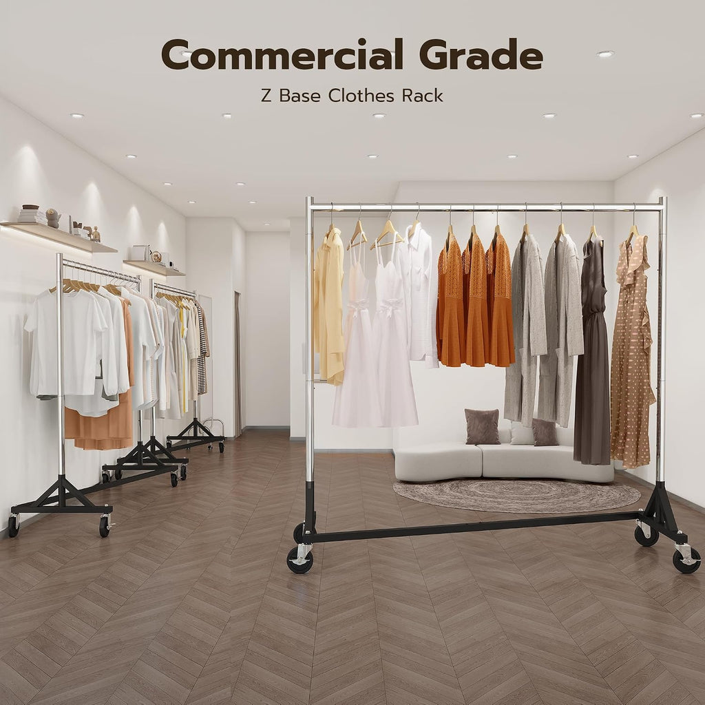 Commercial Z Base Garment Rack Hold 500LBS Heavy Duty Clothing Rack Adjustable Rolling Clothes Rack for Hanging