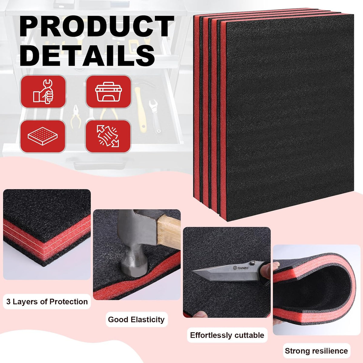 Tool Box Foam Inserts, 3 Pack 16"x12"x2" Cuttable Polyethylene Sheets