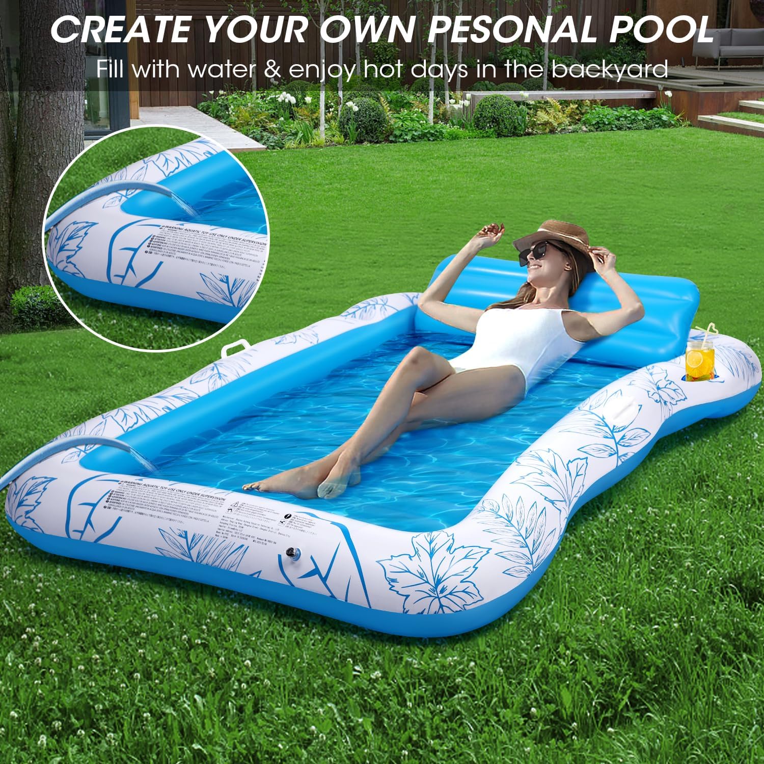 Inflatable Adult Pool Lounger Float - BAIAI Large Beach Sun Tanning Floats Raft Sunbathing Water Lounge Floaties Tub
