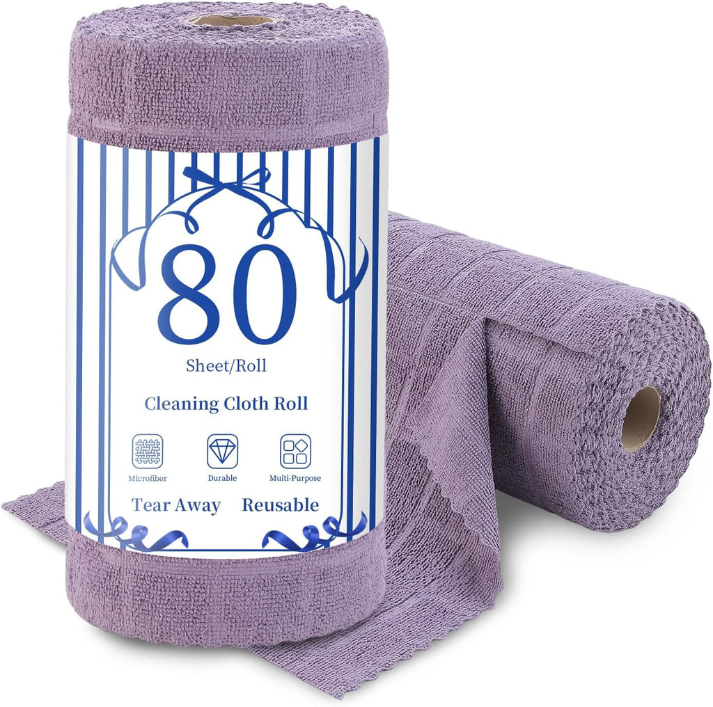 80 Pack Microfiber Cleaning Cloth Roll,Lint Free Rags Paper Towels & Tear Away Reusable Towels,Washable Shop