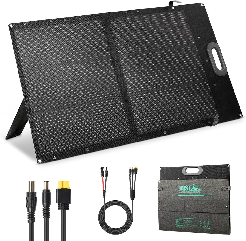 100W Portable Solar Panel, N-Type, 25% Efficiency, IP67 Waterproof | Only 5.91 lb, Foldable, 3-in-1 Adapter Cable &