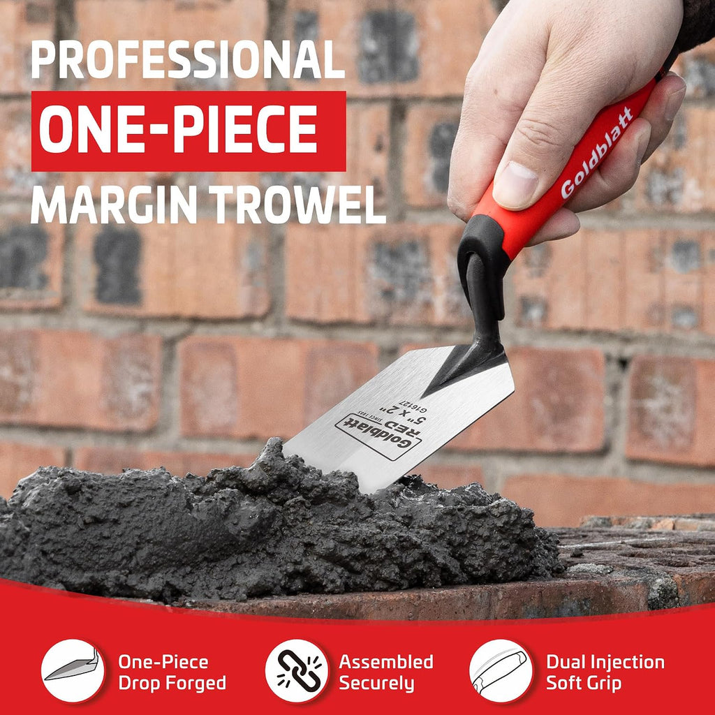 RED Margin Trowel, 5" x 2" Upgraded Ground Blade | Professional Masonry Tools, Heavy Duty One-Piece Forging, Premium