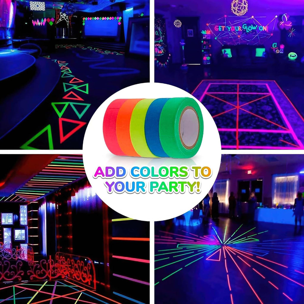 5 Pcs Neon Duct Tape Bright Colors, 18 ft x 0.5 in, Tape Rolls