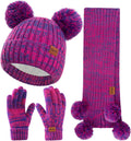 Kids Winter Hat Gloves Scarf Set, Knit Neck Warmer for Boys Girls Beanie & Mittens with 2 Sizes (2-8 & 9-15 Years)