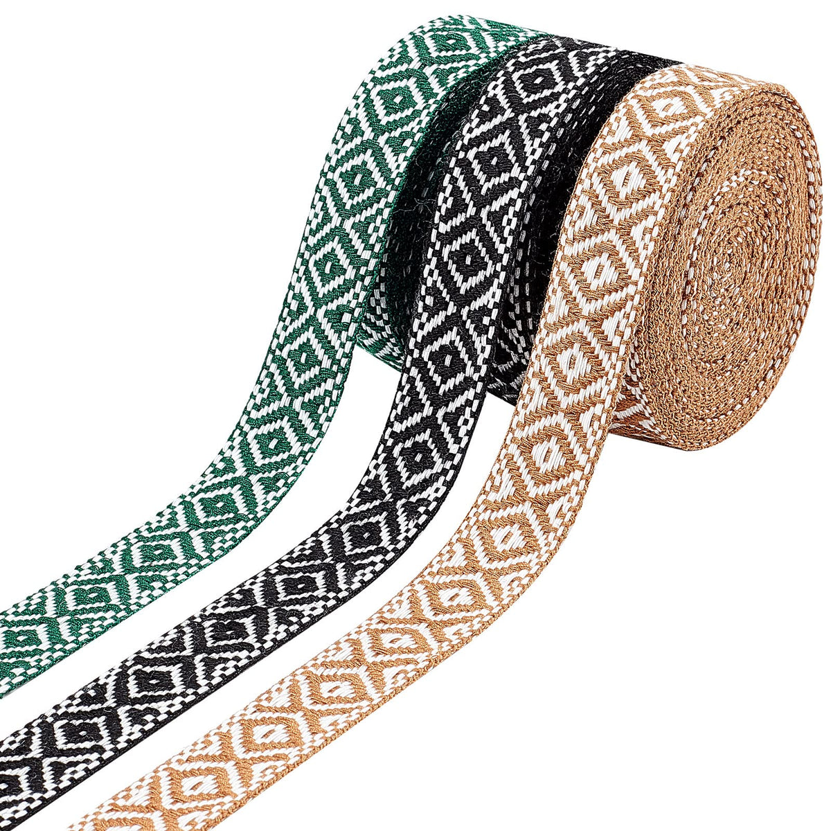 3 Colors 15 Yards Jacquard Ribbon Trim, Boho Striped Woven Trim