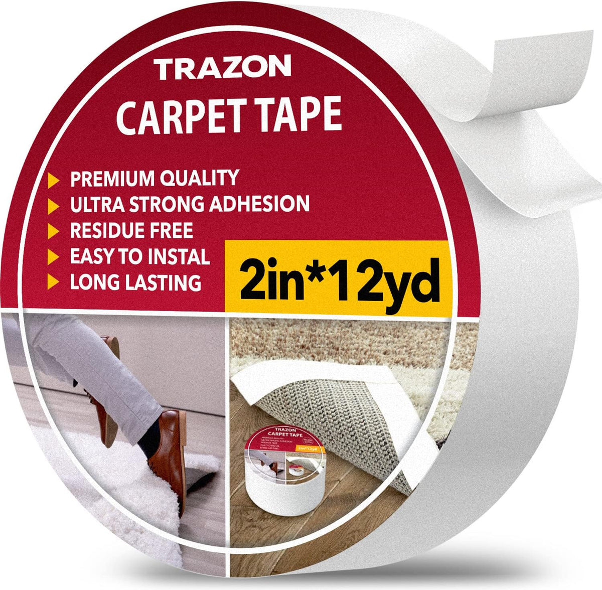 Carpet Tape Double Sided - Rug Tape Grippers for Hardwood Floors and Area Rugs - Carpet Binding Tape Strong Adhesive