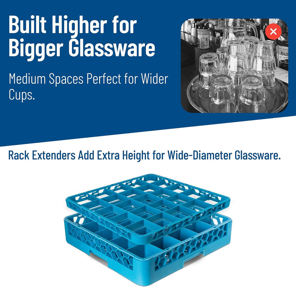 RE2514 OptiClean 25 Compartment Divided Glass Rack Extender, 1.78", Blue
