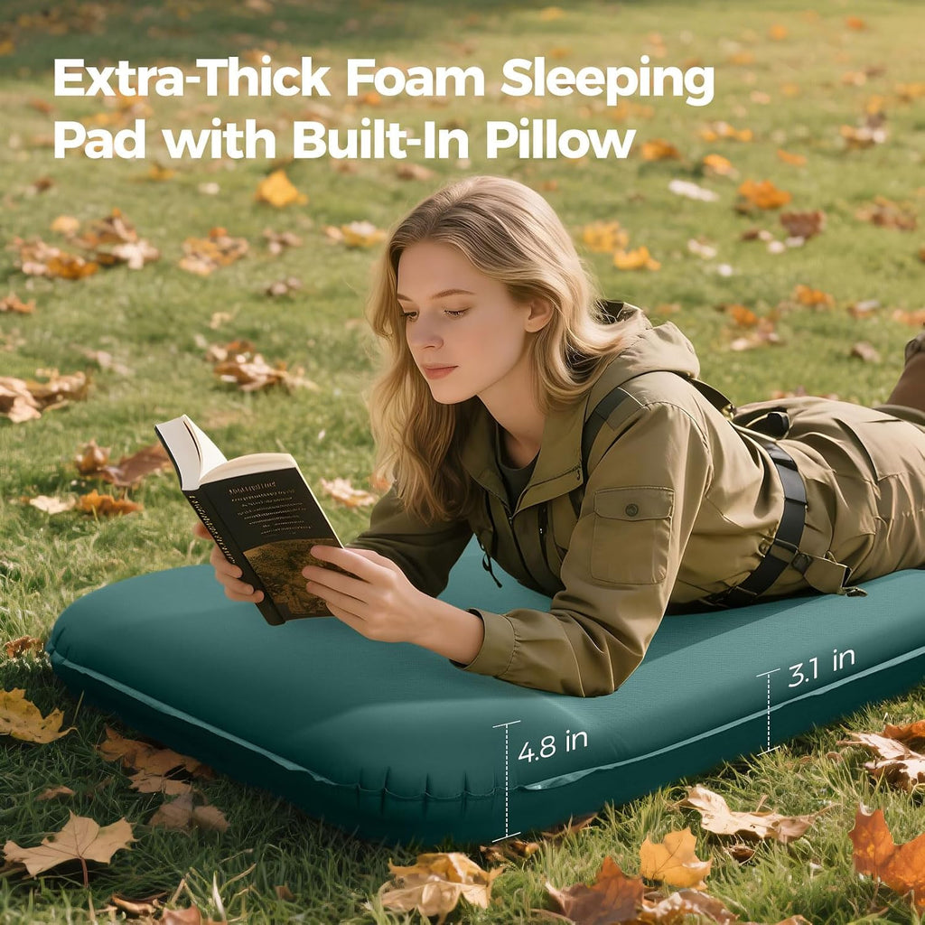 Self Inflating Sleeping Pad with Electric Pump, Memory Foam | 3.15 in Thick, Built-in Pillow, 4 Season, Tent Camping