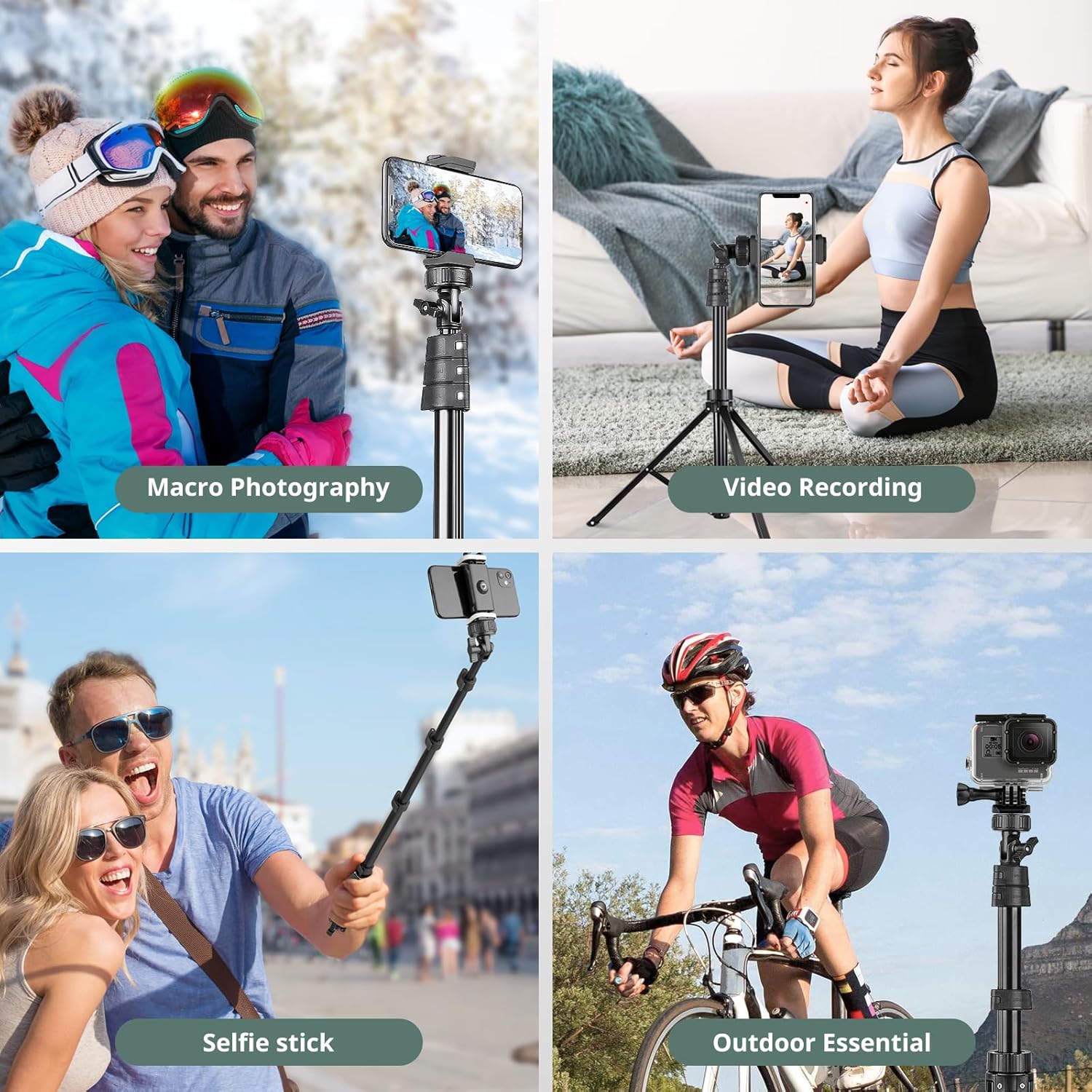 72" Phone Tripod, Extendable Cell Phone Tripod Stand, Selfie Stick with Wireless Remote and Phone Holder, Compatible