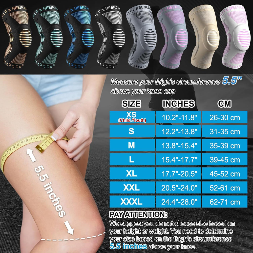 Professional Knee Brace, Compression Knee Support with Patella Gel Pad & Side Stabilizers, Medical Knee Sleeve for