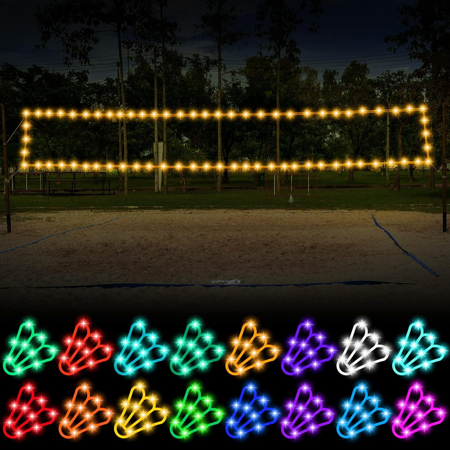 Volleyball Badminton Net Light 16 ft String Lights with Remote, 16 Colors 4 Modes LED for Backyard Volleyball