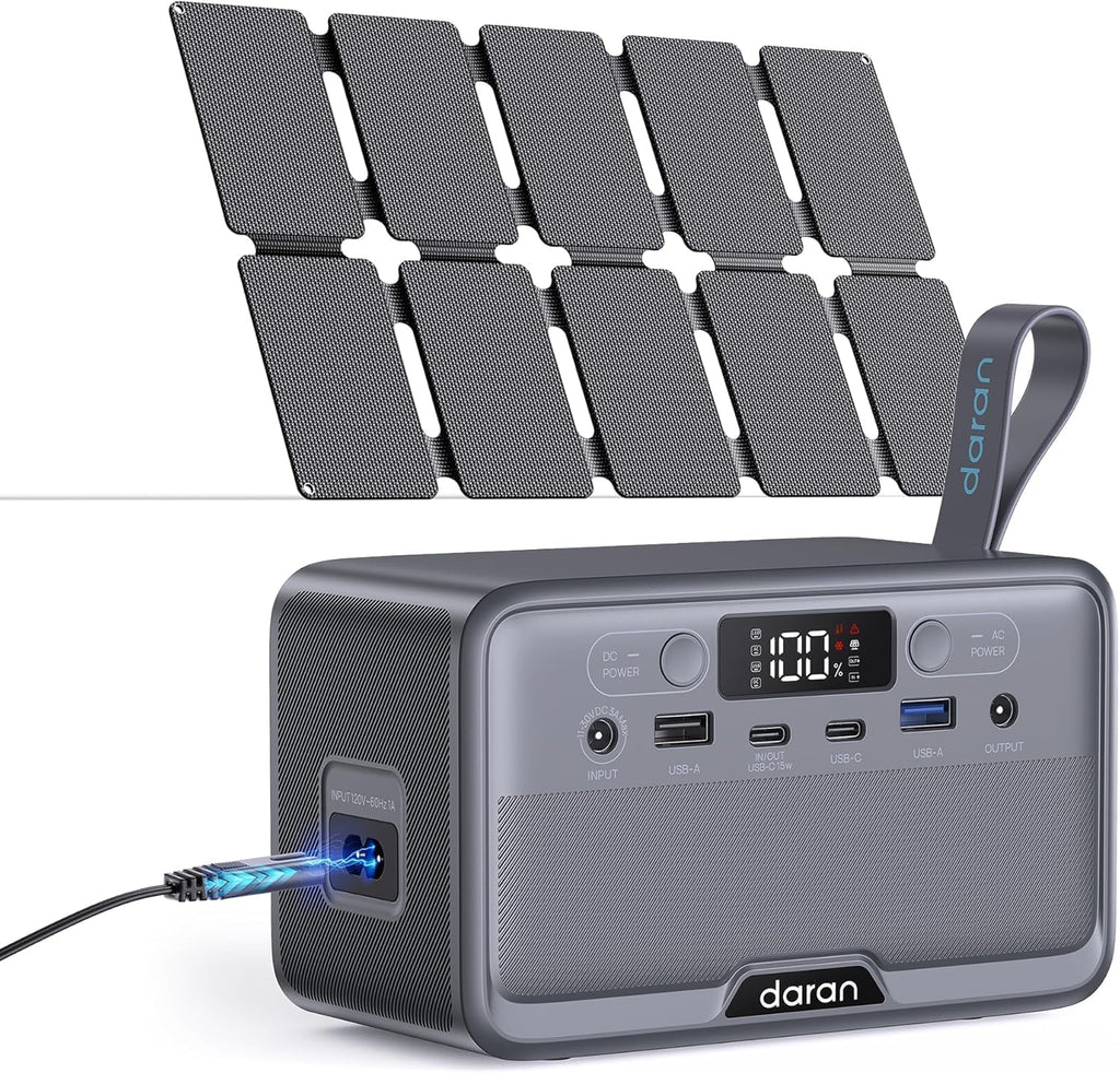 Portable Power Station 100W with 25W Solar Panel LiFePO4 Battery Power Bank with110V AC Outlets Solar Generator Fast