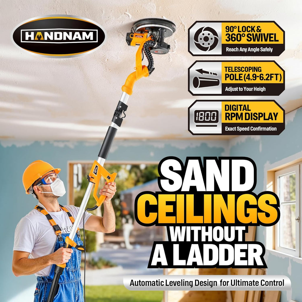 Electric Drywall Sander with Vacuum, 950W&99% Dust Collection for Ceiling | 26FT Power Cord, 9 Variable Speed