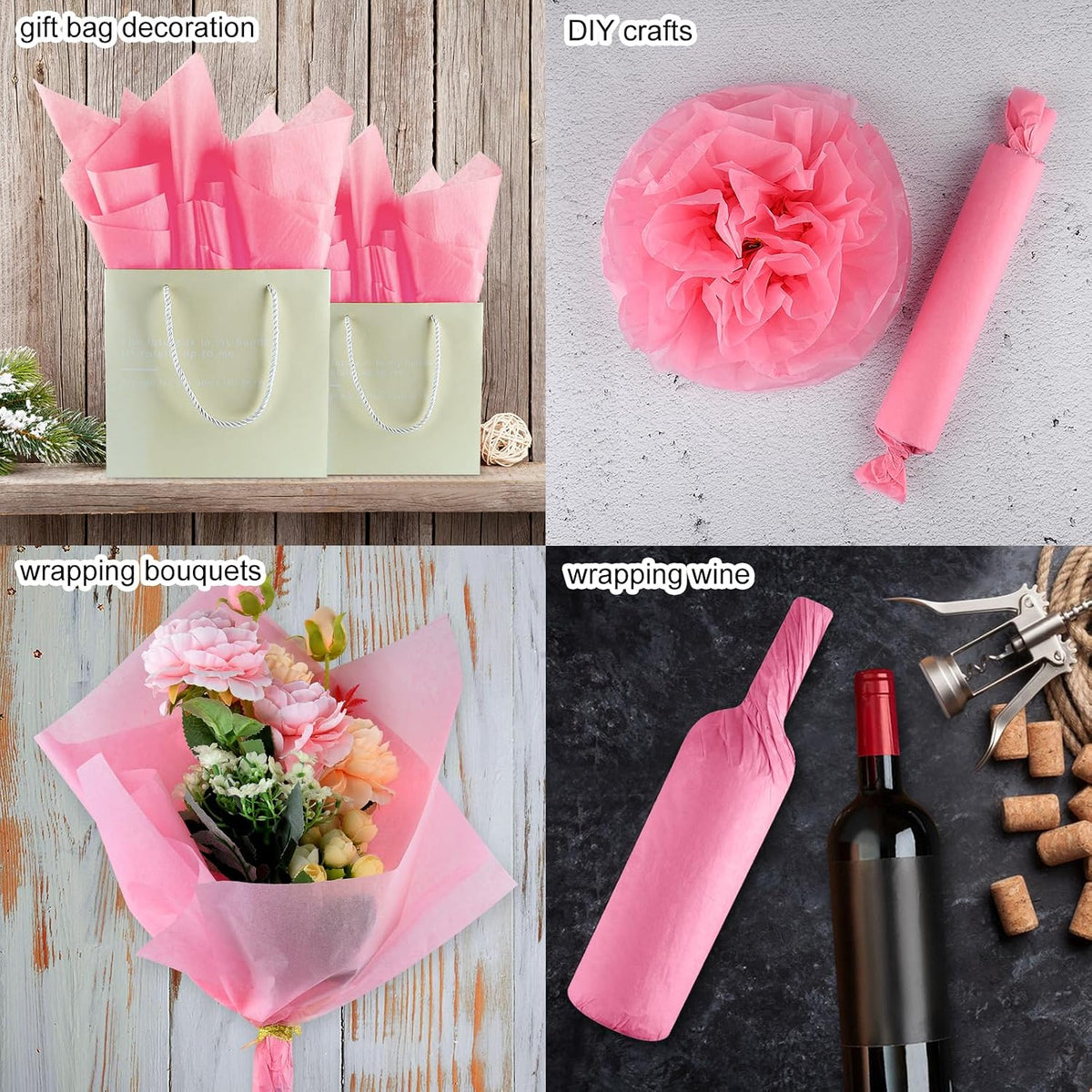 100 Sheets Pink Wrapping Tissue Paper Gift Bag Decorative
