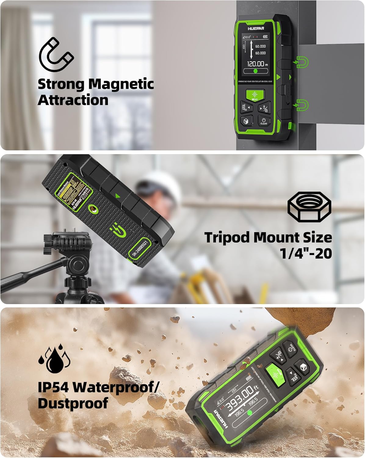 Professional Dual Laser Measuring Tool 393ft, 5 Years Warranty, Rechargeable Bilateral Laser Measurement Tool, Laser