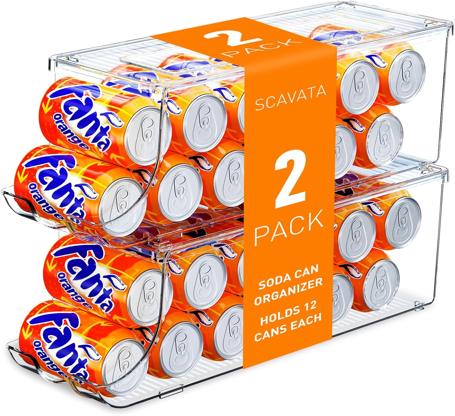 2 Pack Soda Can Organizer for Refrigerator, Stackable Canned Food Pop Cans Container Can Holder Dispenser with Lid