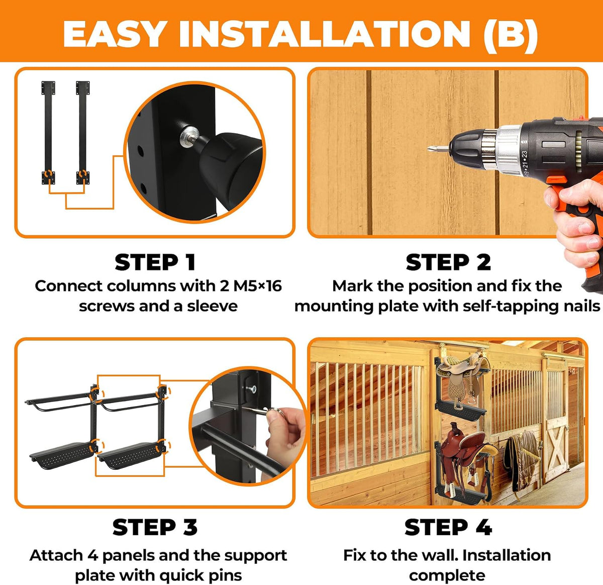4 Tier Saddle Rack Wall Mount Detachable, Heavy Duty Saddle Stand