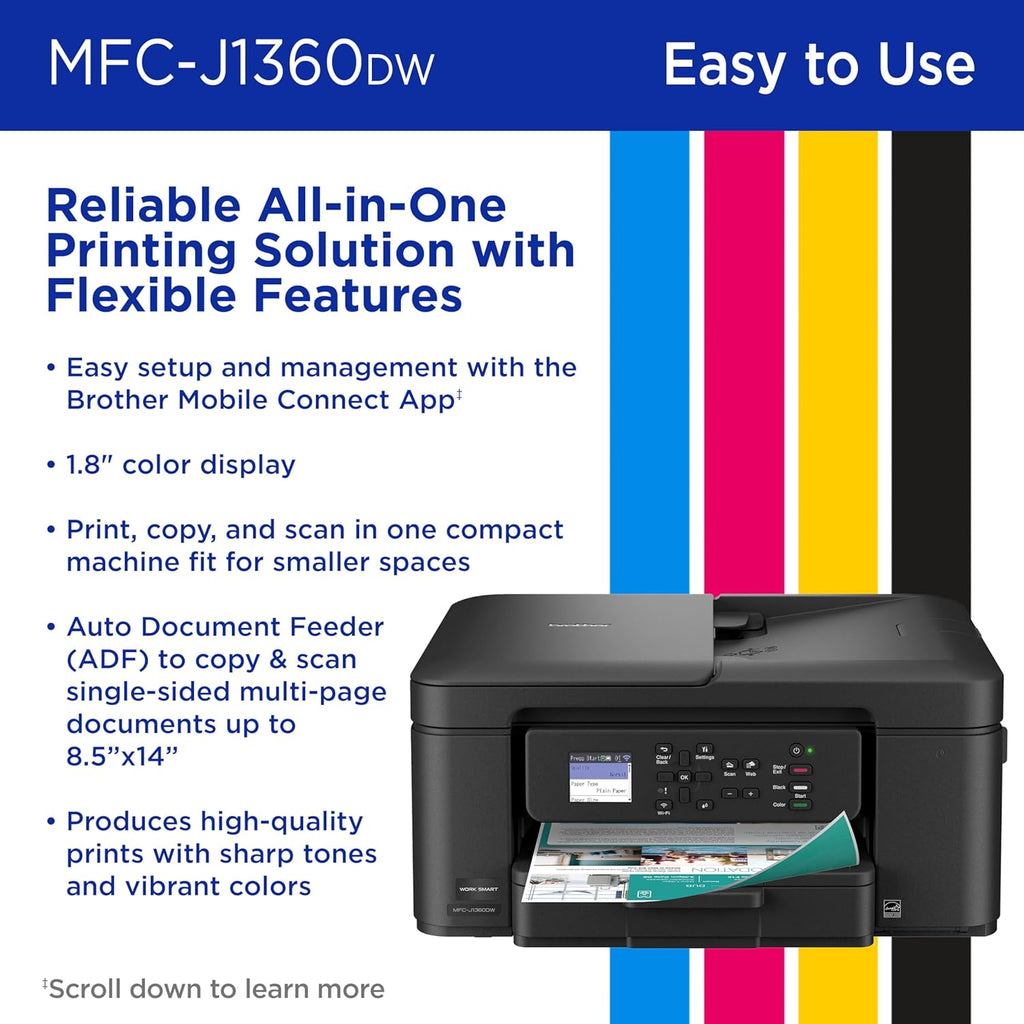 Work Smart 1360 Wireless Color Inkjet All-in-One Printer with Automatic Duplex Printing and 1.8” Color Display |