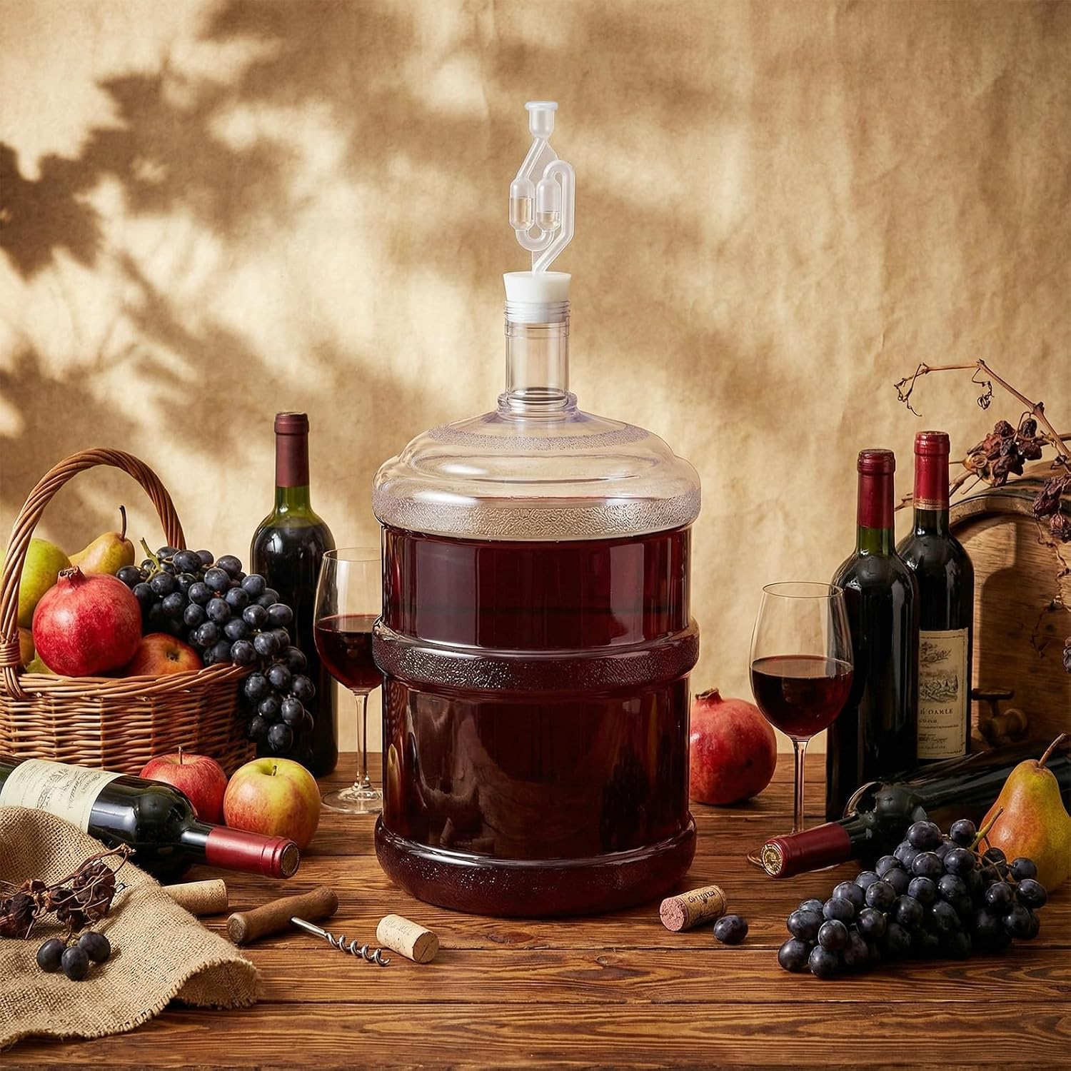 5 Gallon Plastic Fermentation Carboy with Drilled and Undrilled Silicone Stoppers Airlock Handle and Brush Wine