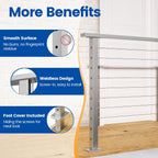 36" Brushed Cable Railing Post Surface Mount Level Drilled PS02 LH4S