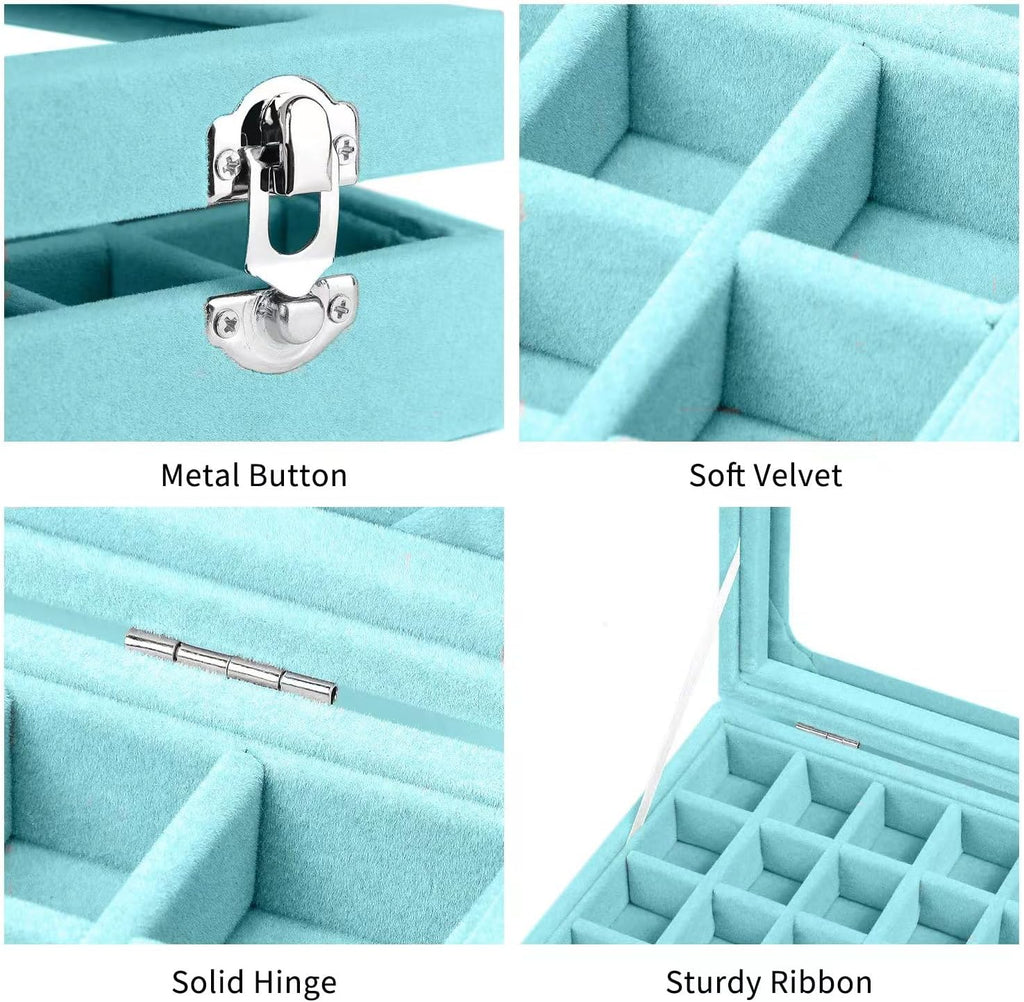Velvet Jewelry Box 24 Grid Jewelry Earrings Display Organiser Box Ring Tray Holder Earrings Storage Case for Girls