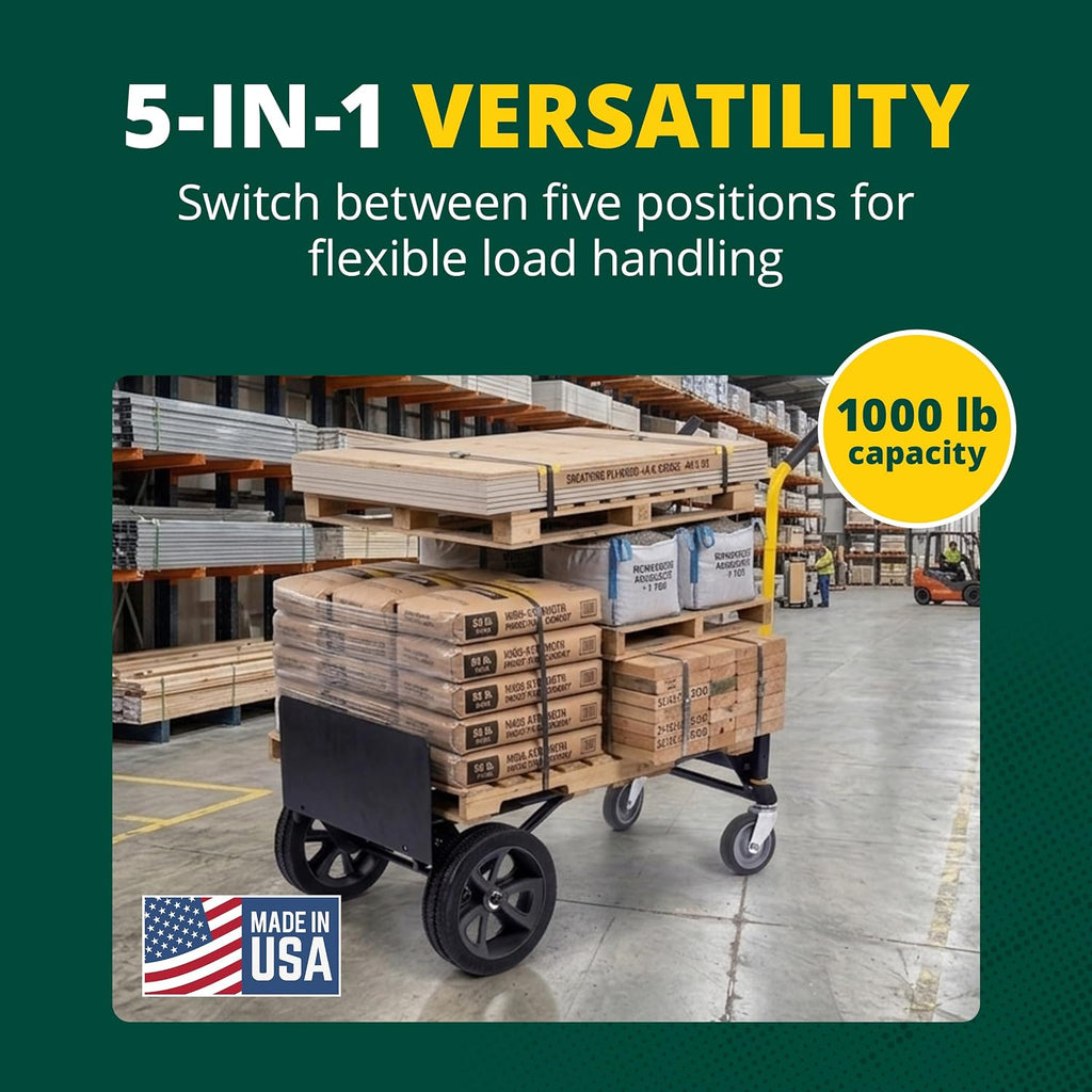Trucks JDCSC0335PC Kwik Shift 5-in-1 Hand Truck, 1000 lb | Steel dolly and cart with push-button quick change and