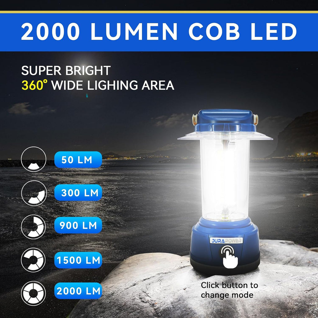 LED Camping Lantern Rechargeable, Bright 2000 Lumen, 5 Modes, 4000 mAh Power Bank, IP44 Waterproof Lantern for