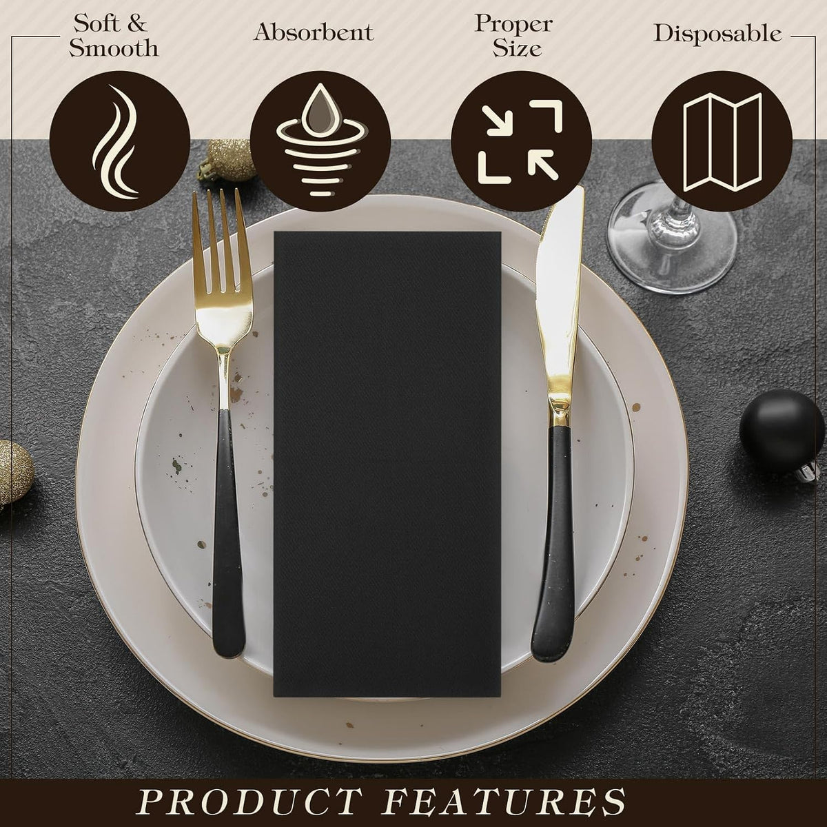 100 Pcs Linen Disposable Dinner Napkins Paper, Black