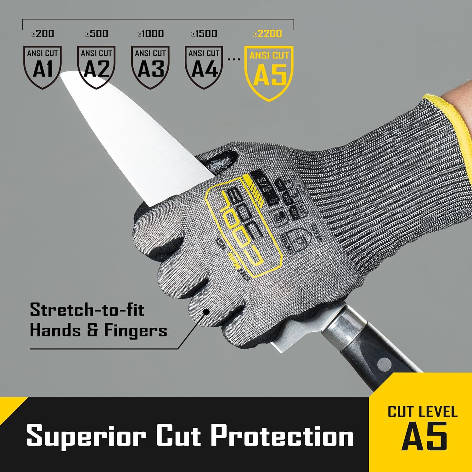 ANSI A5 Cut Resistant Gloves - 1/3/12 Pairs, Nitrile Rubber Dipped Safety Work Gloves for Men, Knife Proof with Grip