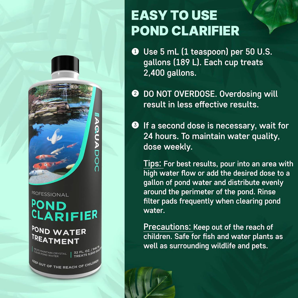 AquaDoc Pond Water Clarifier - Enzyme-Based Treatment for Fish Ponds, 32 oz