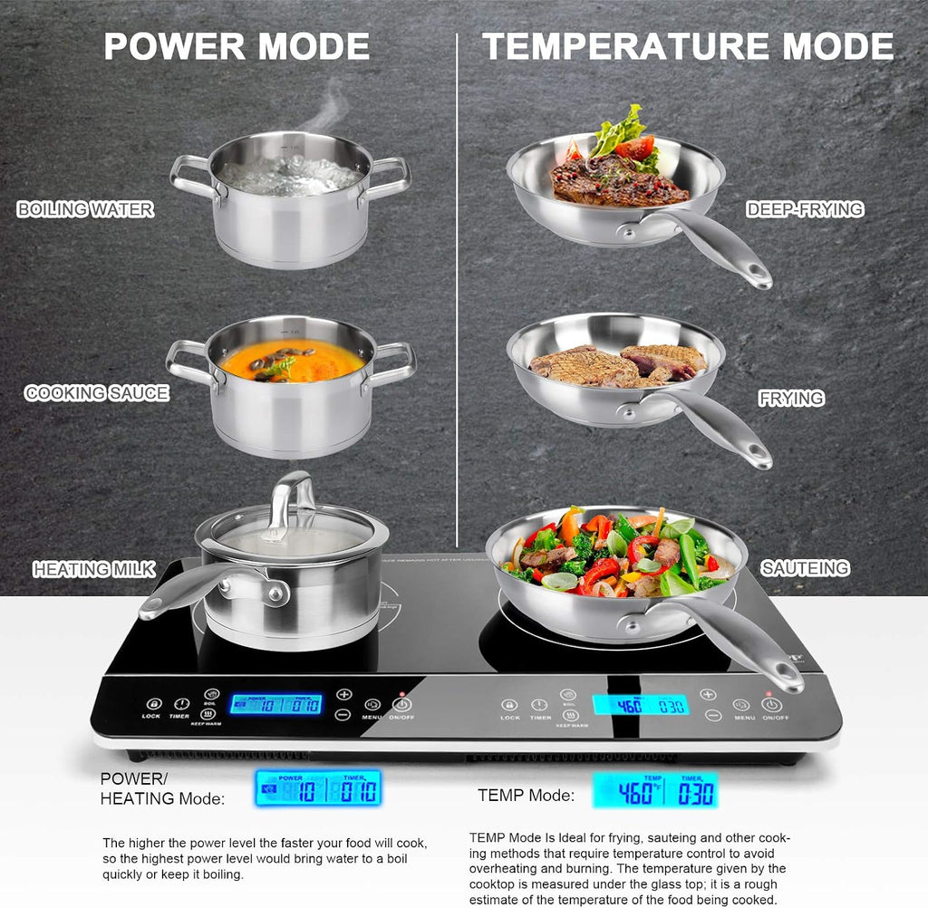 LCD Portable Double Induction Cooktop 1800W Countertop Burner 9620LS