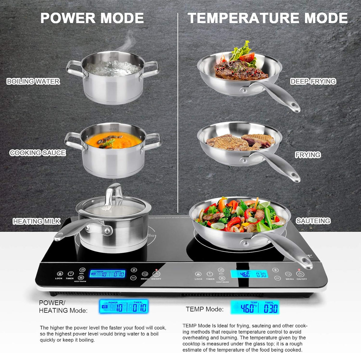 LCD Portable Double Induction Cooktop 1800W Countertop Burner 9620LS