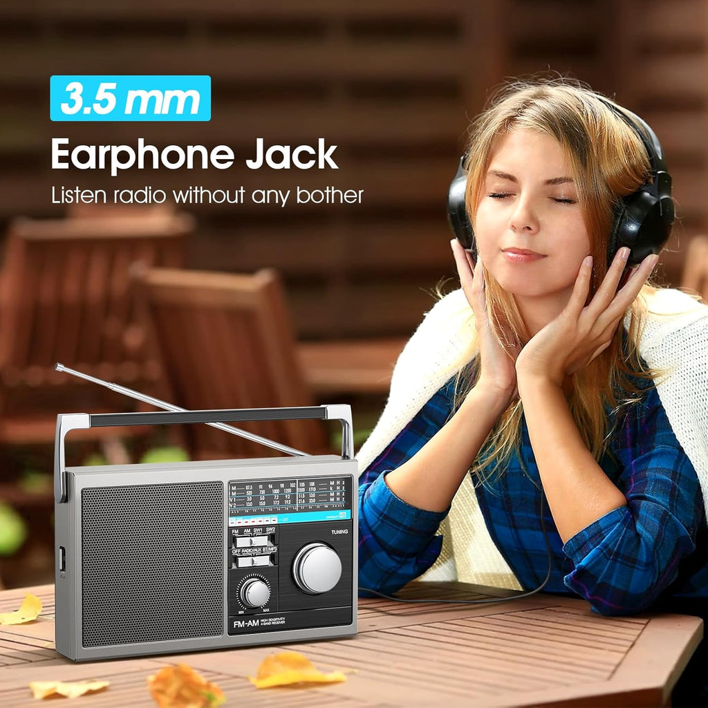 Portable AM FM Radio, Shortwave Transistor Radio with Best Reception, Battery Operated or AC Power Retro with Big