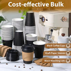 500 Pack 12 oz Disposable Coffee Cups with Lids and Sleeves(Black)