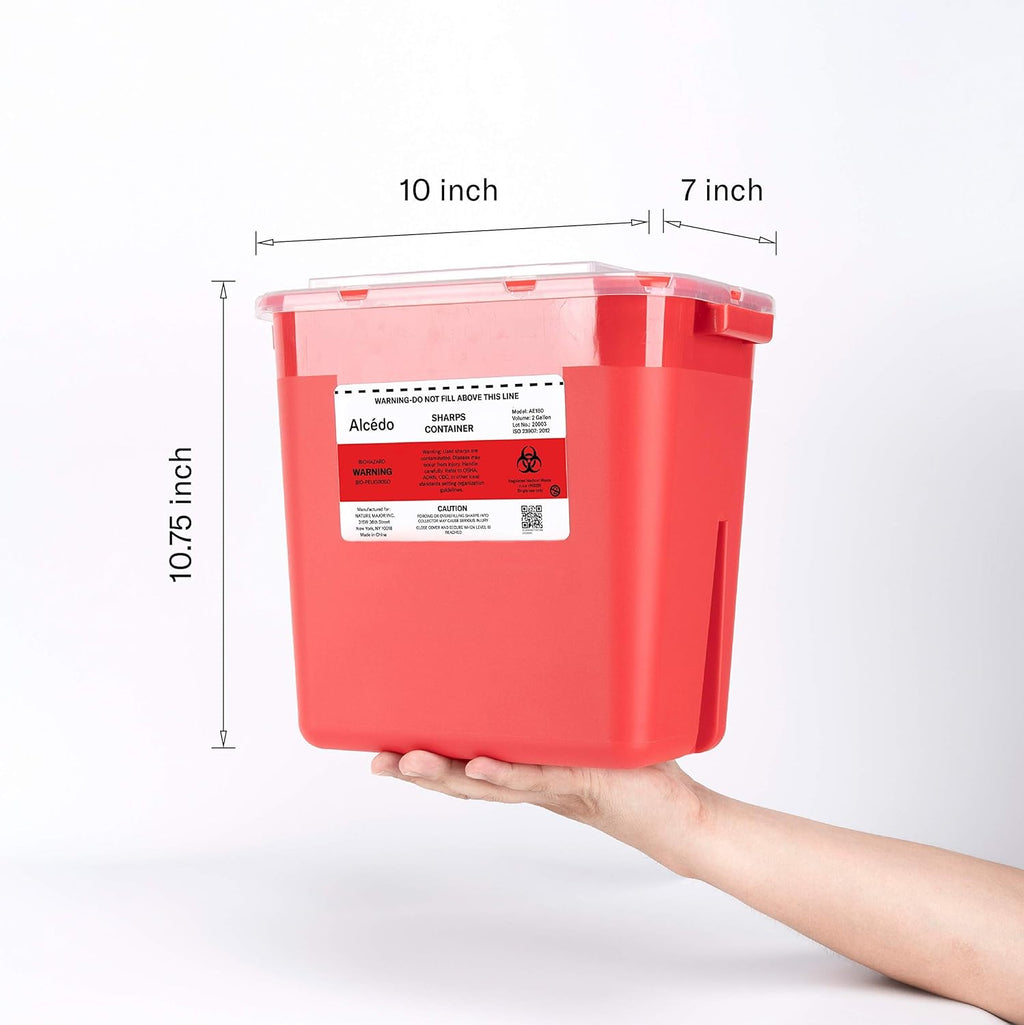 Large Sharps Container 2 Gallon (2-Pack) Home & Professional Use | Biohazard Needle and Syringe Disposal, Built-In