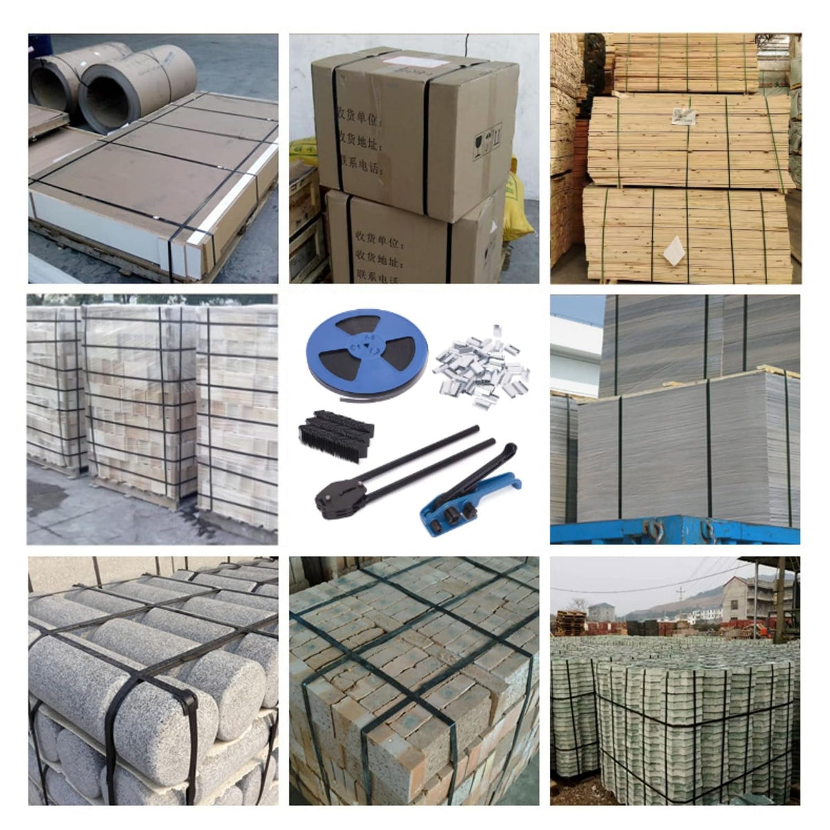 Pallet Packaging Strapping Banding Kit - Tensioner & Sealer Machine Set, Heavy Duty PET Belt, Open Serrated Seals