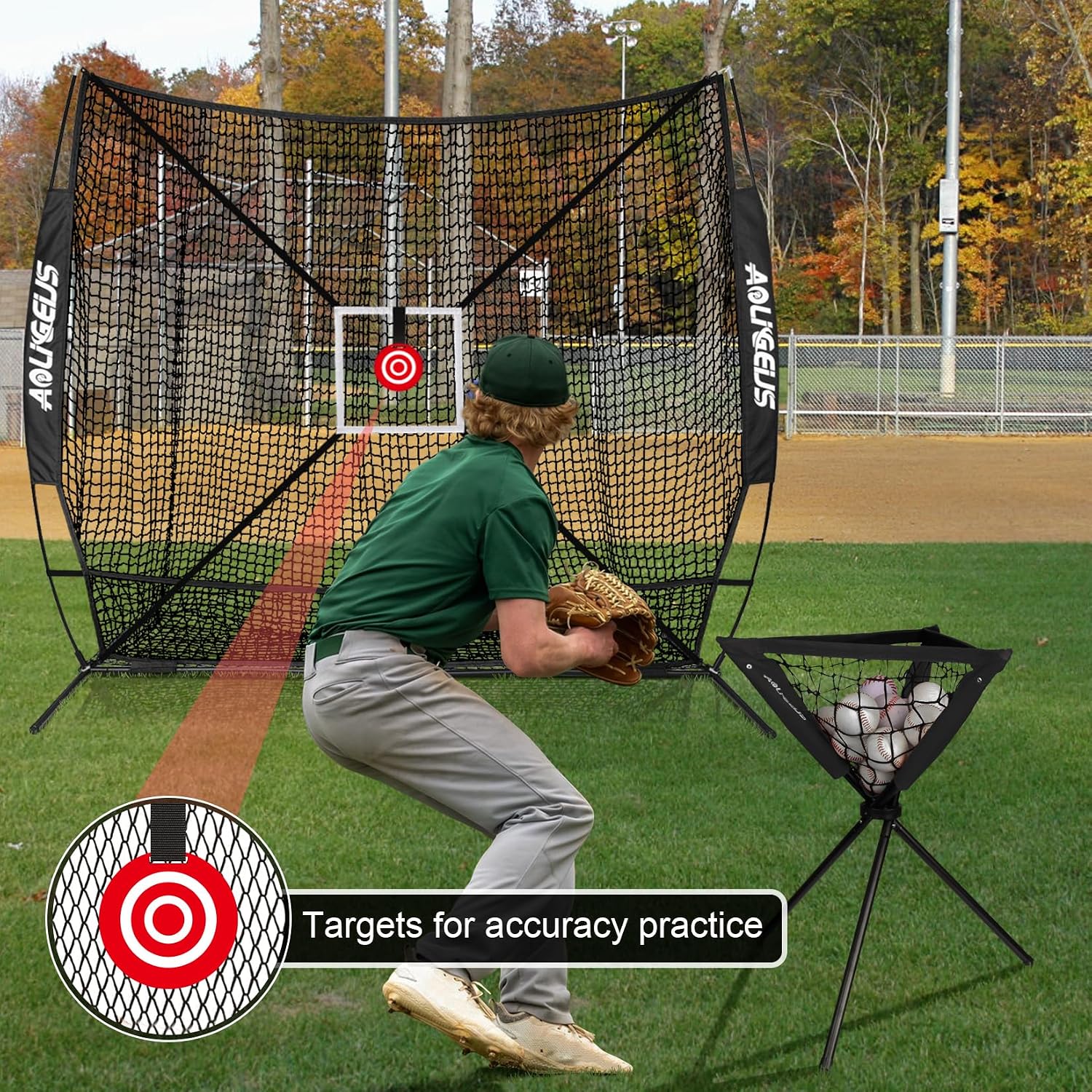 6'x6' Baseball Softball Practice Net, Batting Tee & Ball Caddy | Baseball Pitching Hitting Net with Strike Zone
