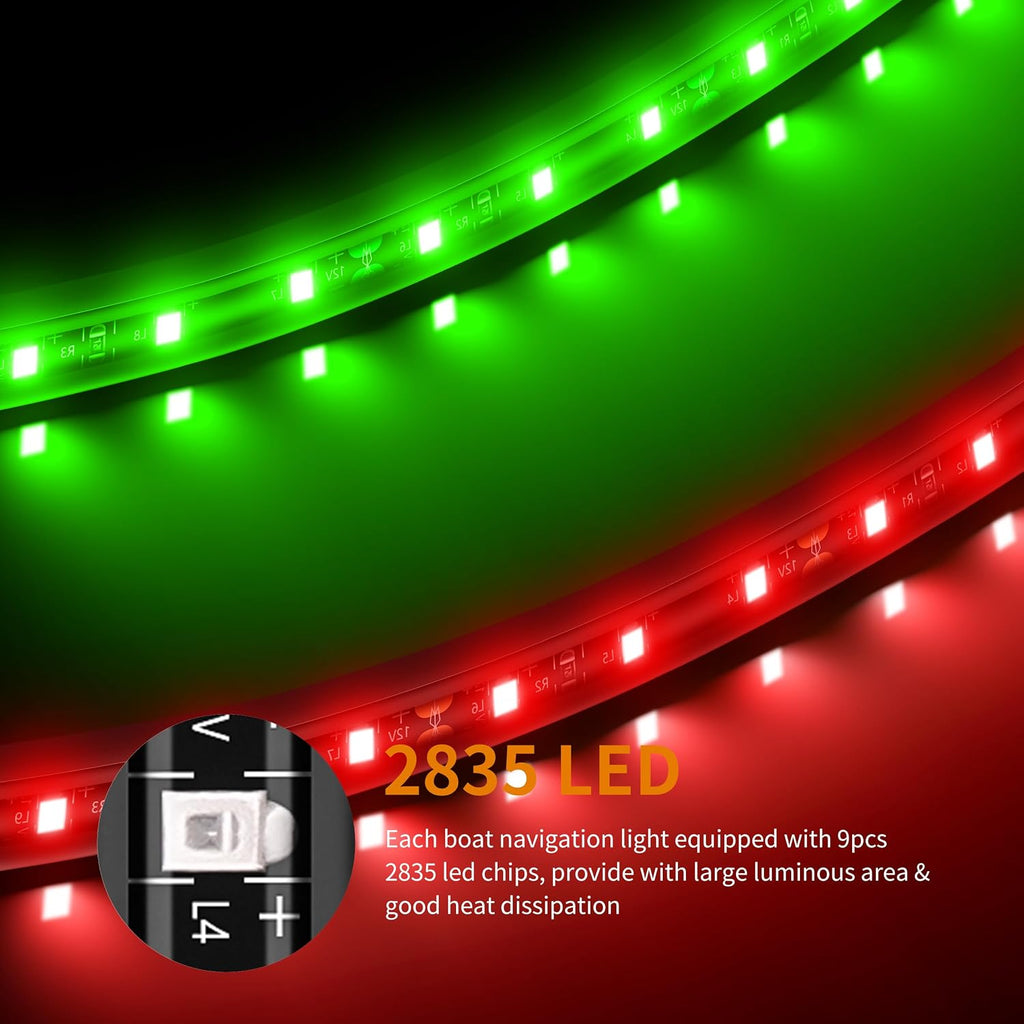 RVZONE Boat Red & Green Bow Navigation Lights, IP67 LED Marine Deck Light