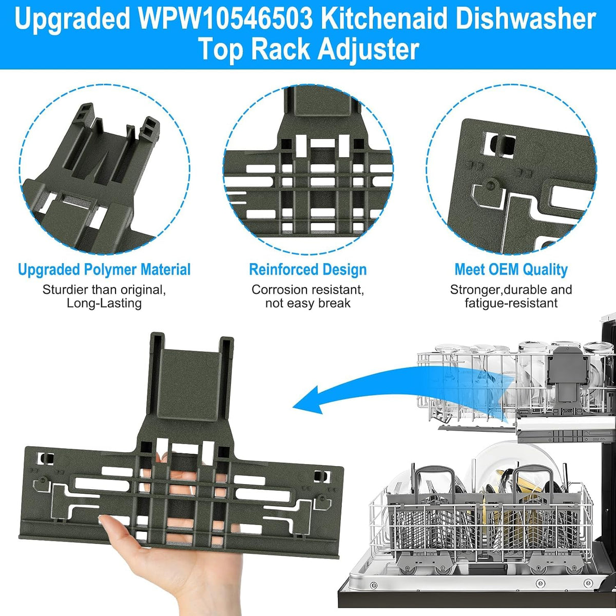 Upgraded WPW10546503 W10546503 Dishwasher Top Rack Adjuster & W10195372/3 For Kitchenaid Dishwasher Parts KDTE334GPS0 KDFE104HPS0 WPW10546503 Kitchen aid Dishwasher Parts Upper Rack,11Pack