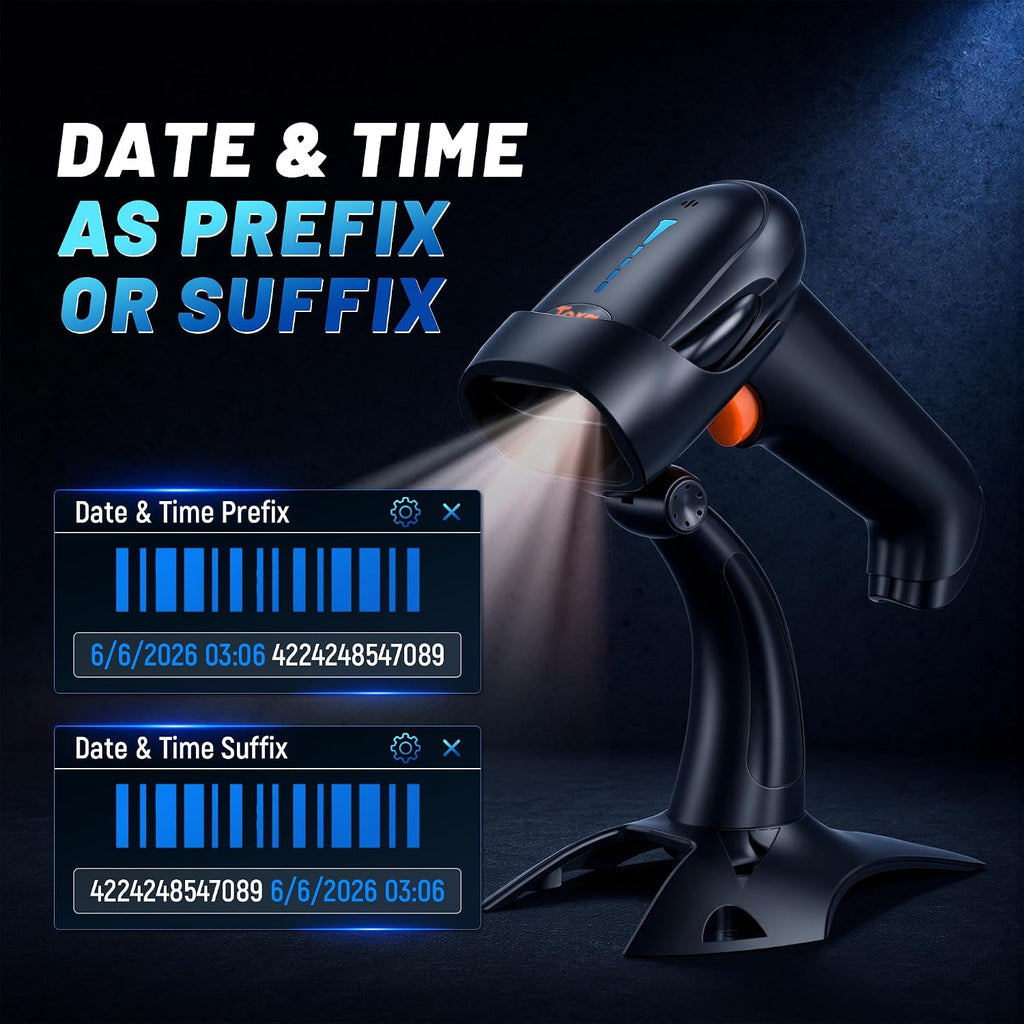 Barcode Scanner 2D Wireless: with Battery Indicator and Stand, HW0002 | BT 2.4G USB, 2200mAh, 640*480 CMOS, 1D 2D QR