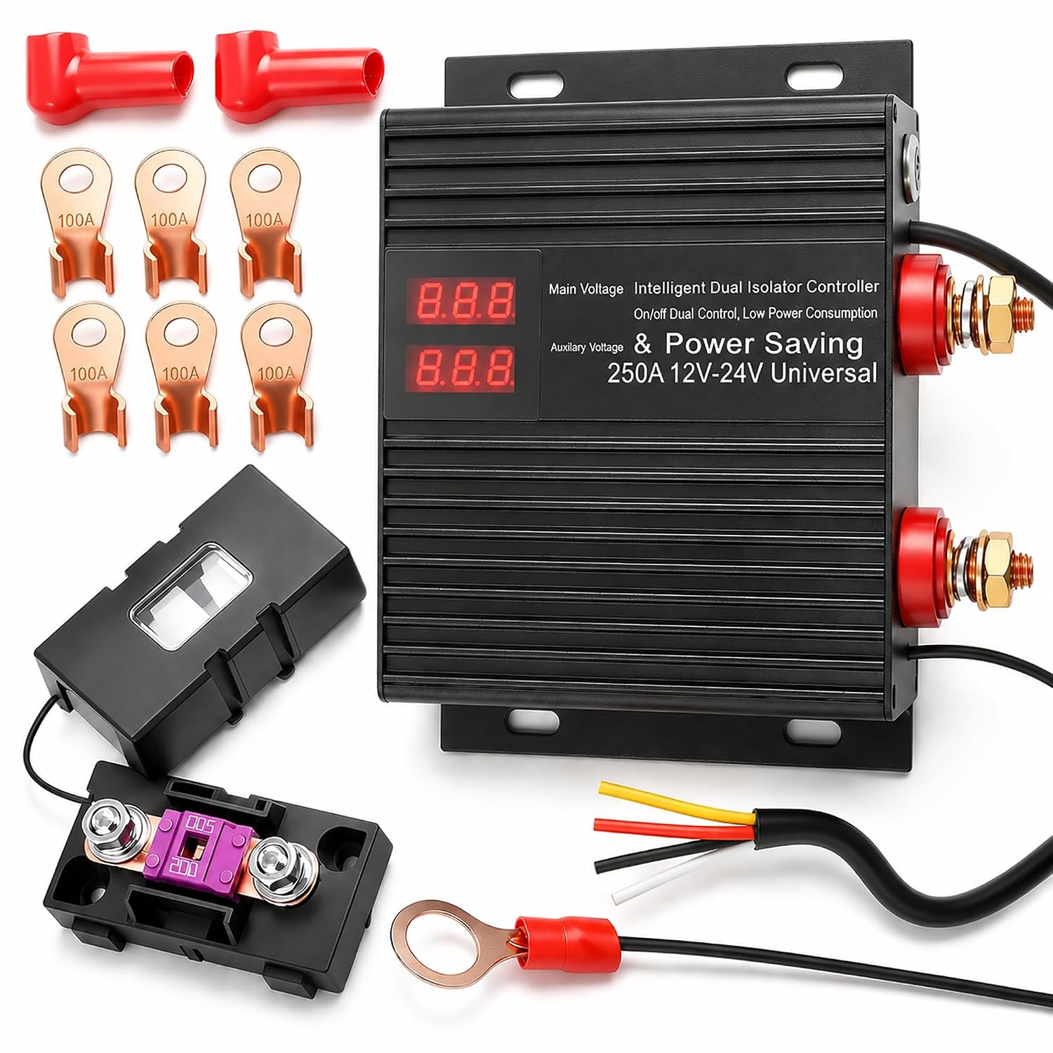 250 AMP Dual Battery Smart Isolator 12V 24V Universal Smart VSR | Voltage Sensitive Relay for Marine RV UTV Car Boat