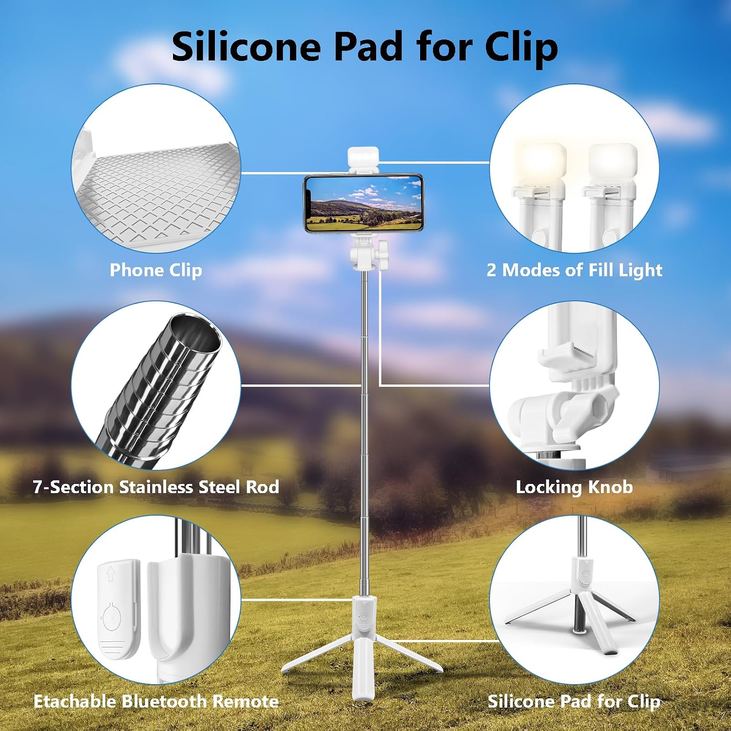 Selfie Stick Tripod, 40 in Retractable Tripod for iPhone with Wireless Remote Control & Light, Portable Phone tripods
