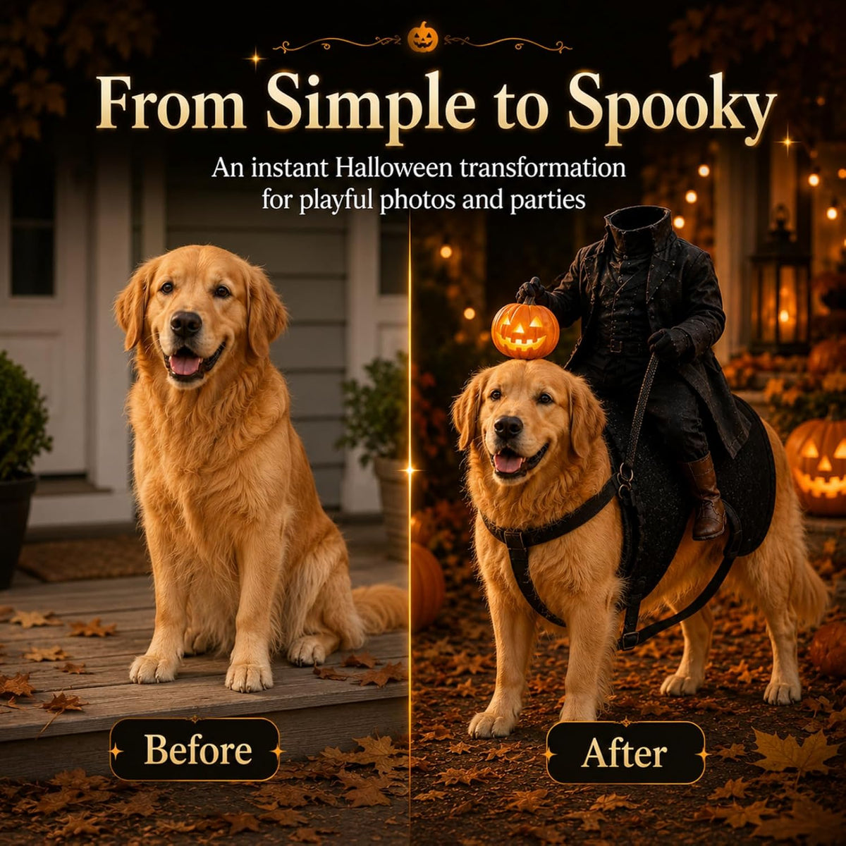 Light-Up Headless Horseman Pet Costume, Pumpkin Rider Harness (A1PC,Small)