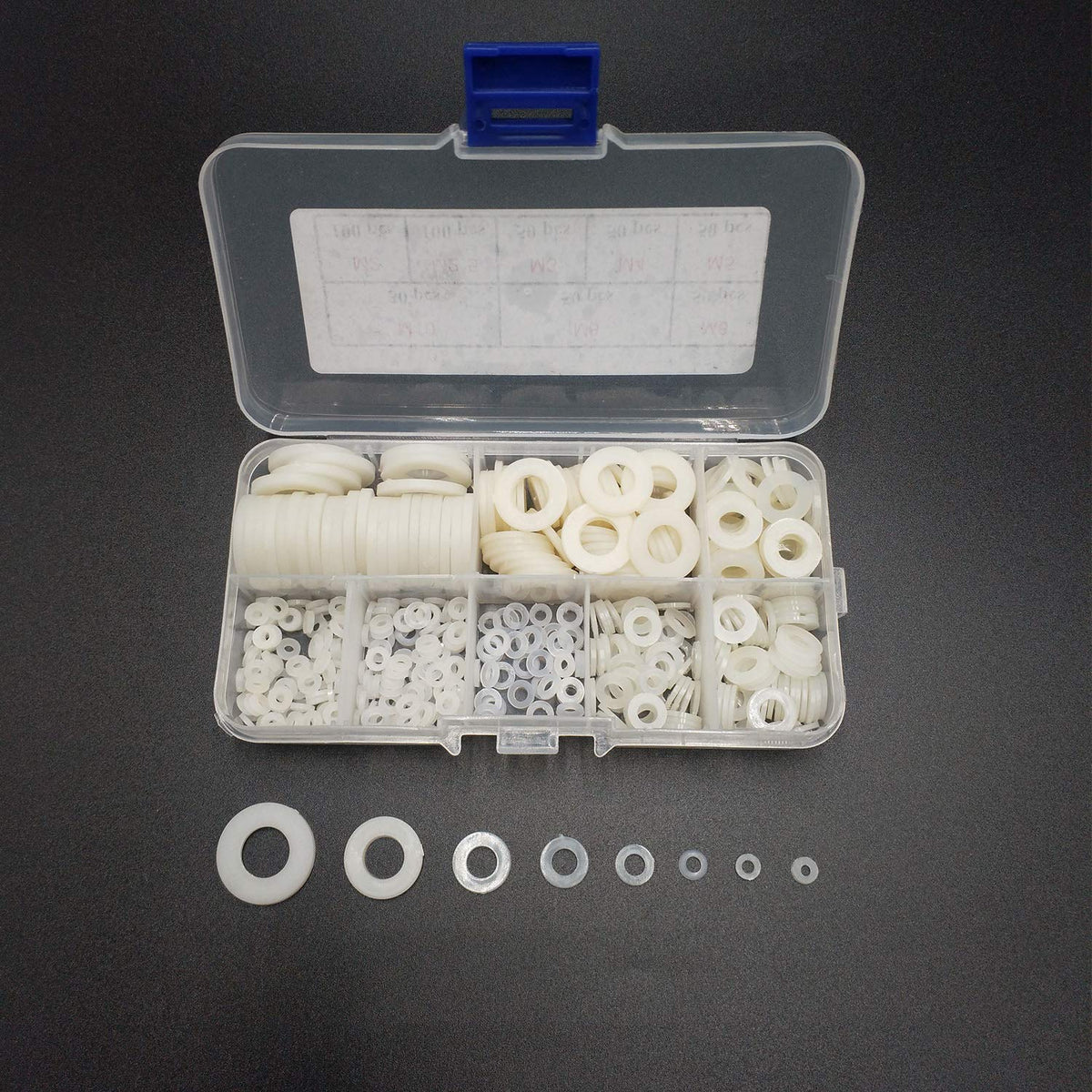 Clear Pack of 480 White Nylon Flat Washer Assortment Shim Kit for M2 M2.5 M3 M4 M5 M6 M8 M10 Screw Bolt, Round