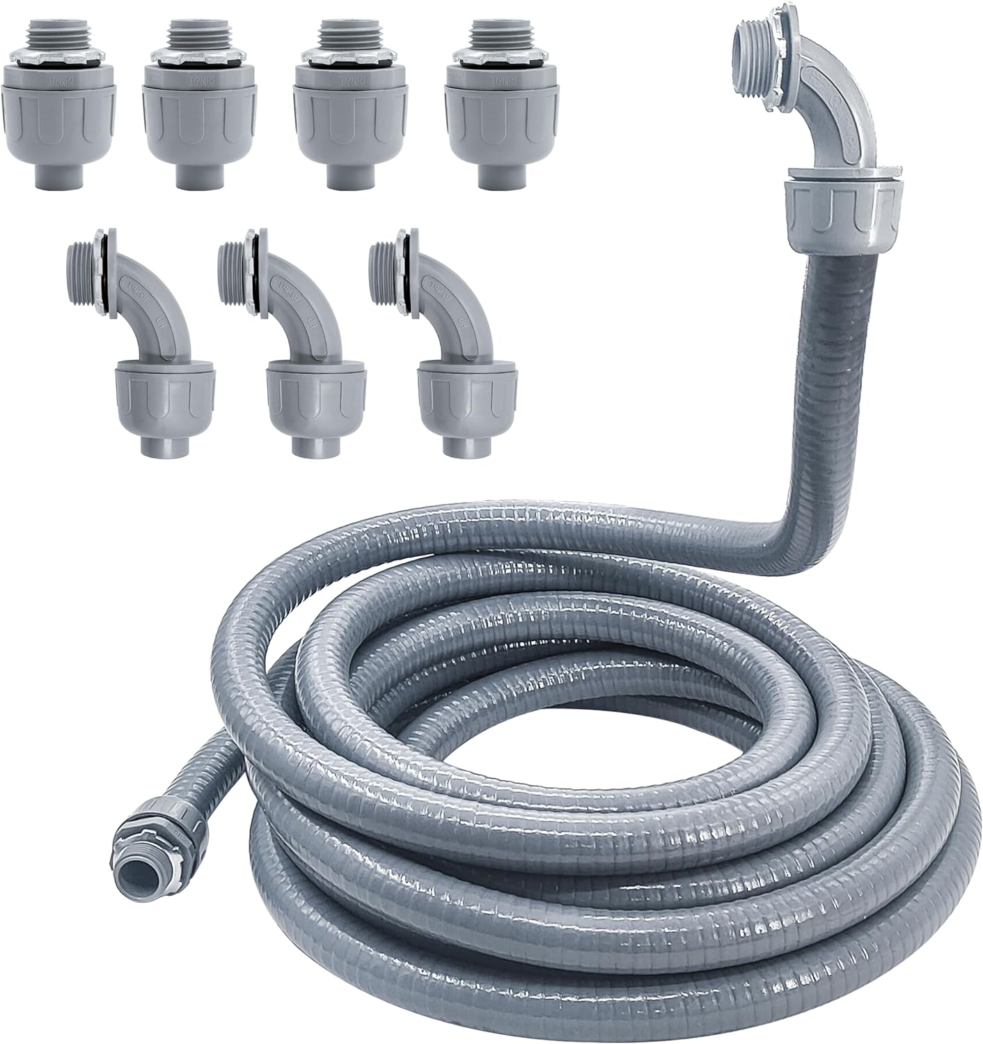 Liquid-Tight Conduit - 1/2inch 25 Foot Flexible Non Metallic Liquid Tight Electrical Conduit Kit, With 4 Straight and