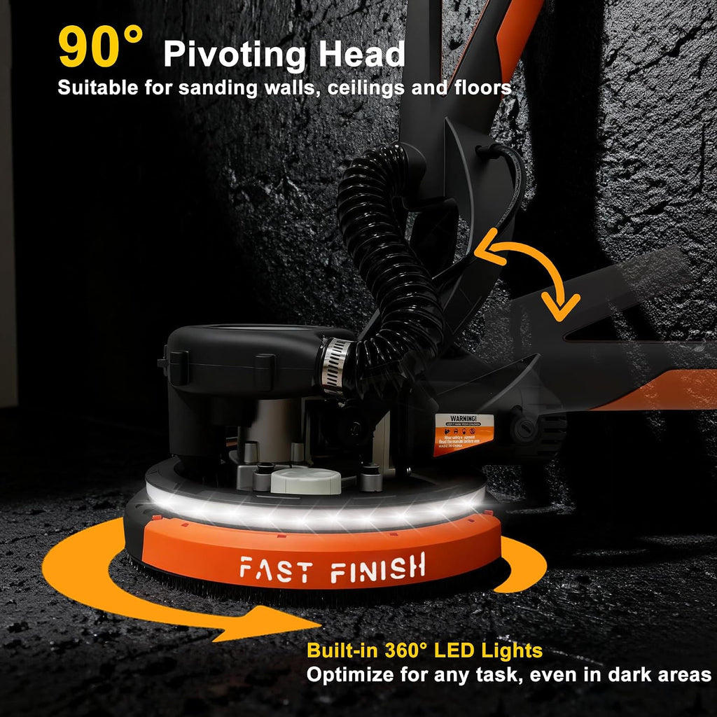 Drywall Sander with Vacuum, 780W 7-Speed Popcorn Ceiling Removal Tool | 95% Dust-Free, LED Light, 5.5ft Telescoping