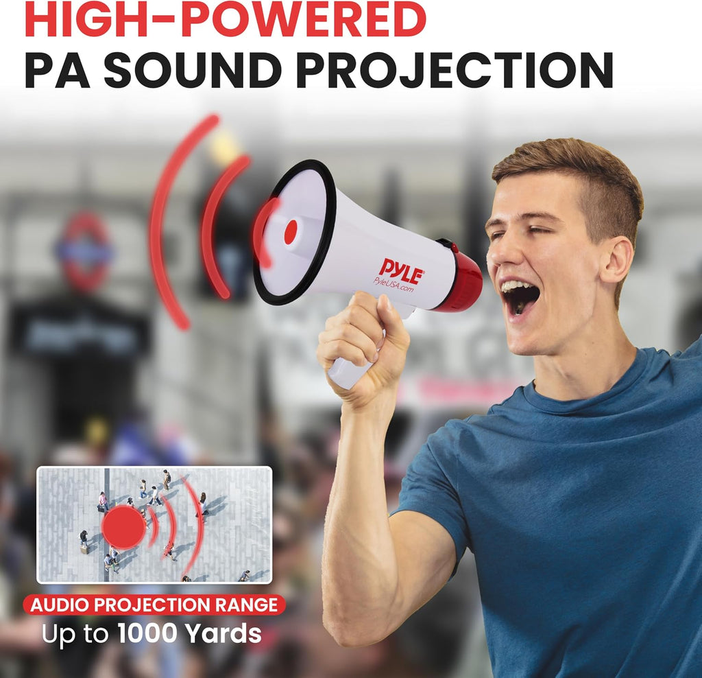 20W Megaphone Bullhorn - 5.4'' x 8.6'' Portable Megaphone, Projection Range 1000 Sq. Yards, Voice Talking & Siren