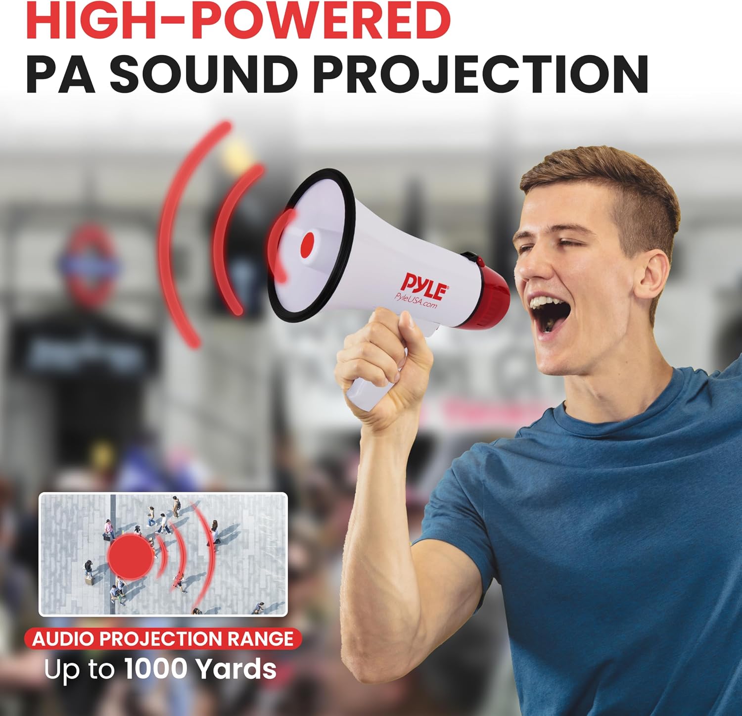20W Megaphone Bullhorn - 5.4'' x 8.6'' Portable Megaphone, Projection Range 1000 Sq. Yards, Voice Talking & Siren